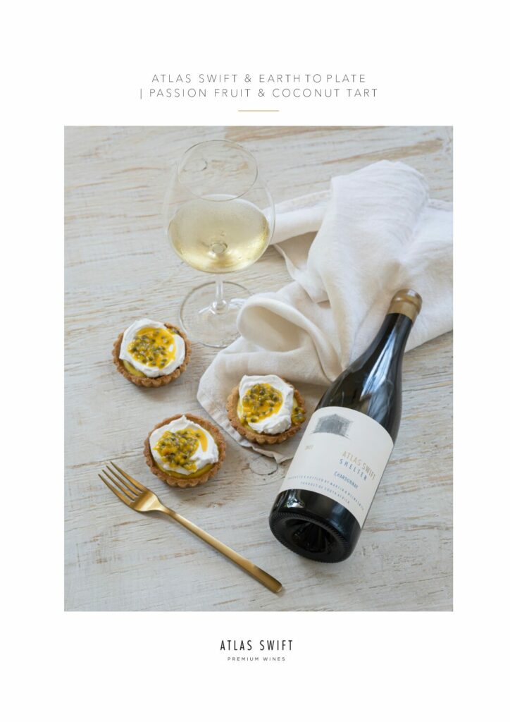 Passion fruit and Coconut Tart With Shelter Chardonnay 2022
